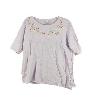 CHALI Embroidered Floral Top Lilac 100% Cotton Woven Casual Pullover